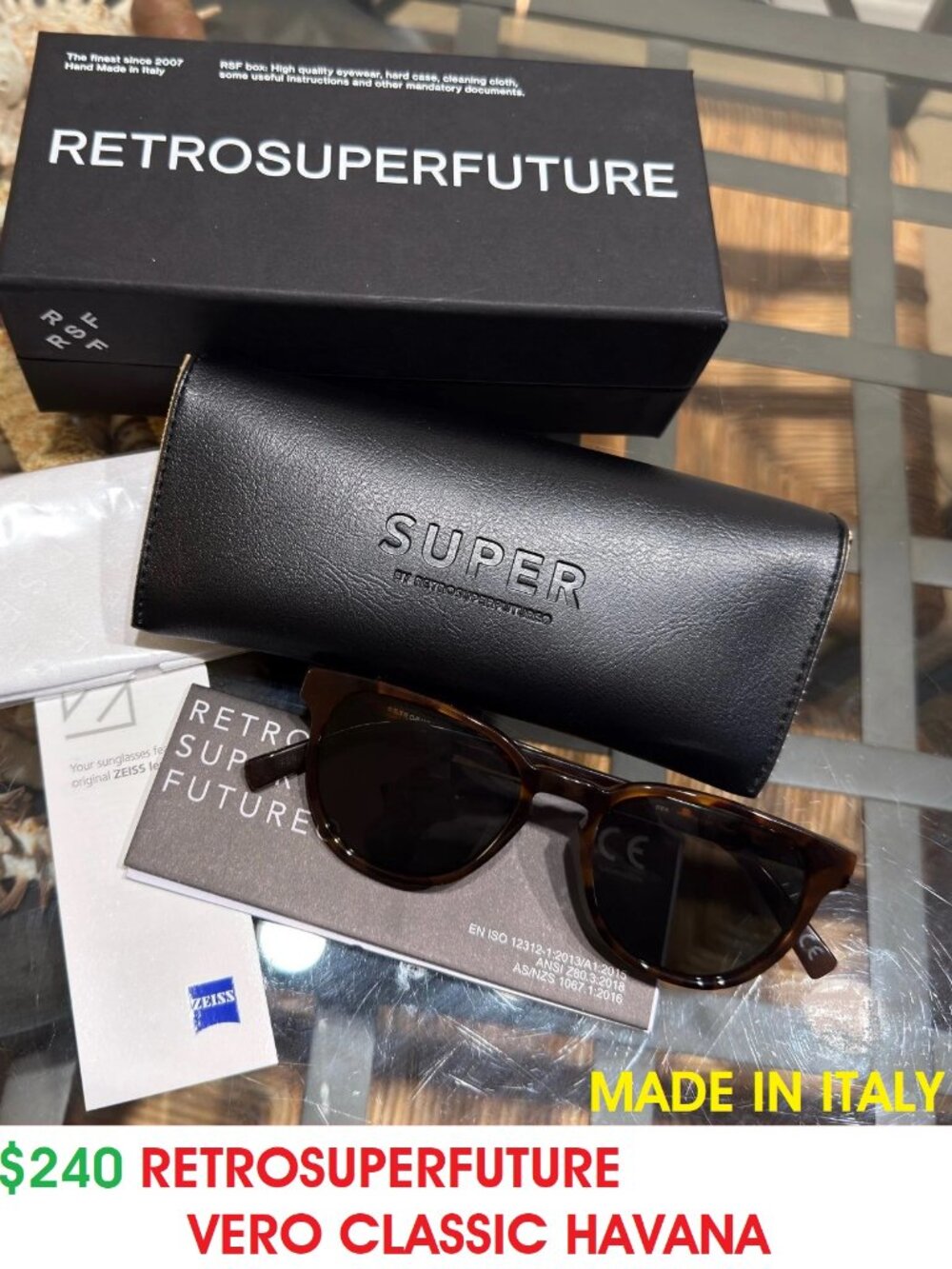 $240 RETROSUPERFUTURE VERO CLASSIC HAVANA TORTOISE GOLD TRIM 51 18 145 GLASSES